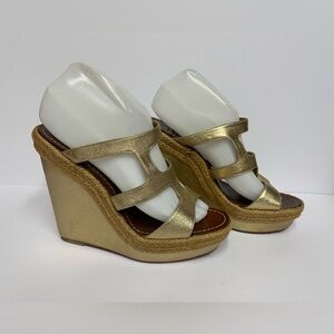 Christian Louboutin Bilbao Gold Wedge espadrille Sandals leather gold 40